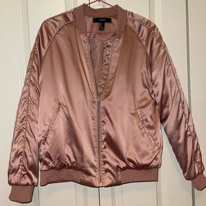 Forever 21 Satin Pink Rose Bomber Puffer Jacket